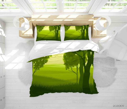 3D Cartoon Green Mountain Tree Quilt Cover Set Bedding Set Duvet Cover Pillowcases 16 LQH