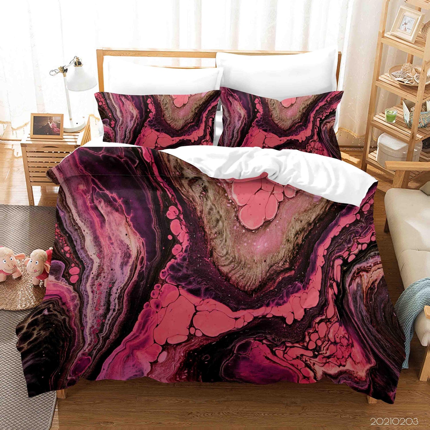 3D Abstract Pink Marble Texture Quilt Cover Set Bedding Set Duvet Cover Pillowcases 64