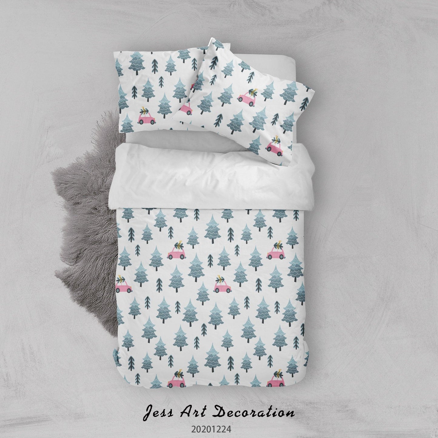 3D Cartoon Christmas Pine Tree Green Quilt Cover Set Bedding Set Duvet Cover Pillowcases 5 LQH