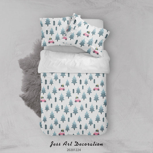 3D Cartoon Christmas Pine Tree Green Quilt Cover Set Bedding Set Duvet Cover Pillowcases 5 LQH