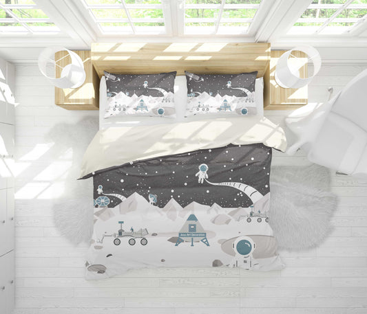 3D Black White Astronaut Universe Radar Satellite Quilt Cover Set Bedding Set Pillowcases 48