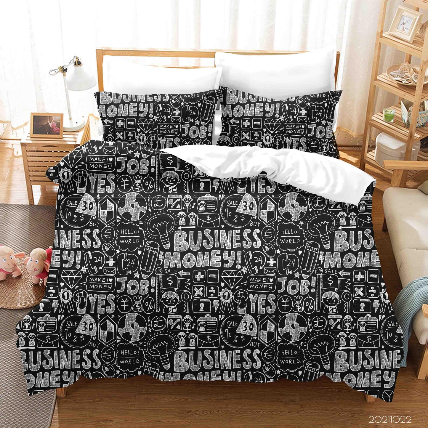 3D Abstract Business Money Graffiti Quilt Cover Set Bedding Set Duvet Cover Pillowcases 88