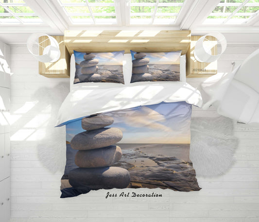 3D Blue Sky Cloud Sea Pebbles Quilt Cover Set Bedding Set Duvet Cover Pillowcases 116