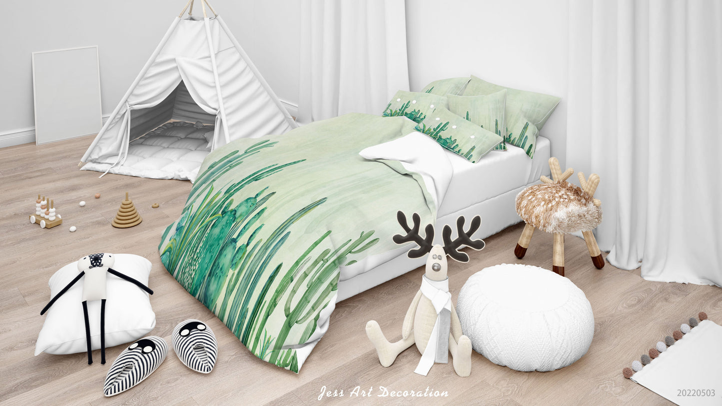 3D Cactus Pale Green Quilt Cover Set Bedding Set Duvet Cover Pillowcase 567