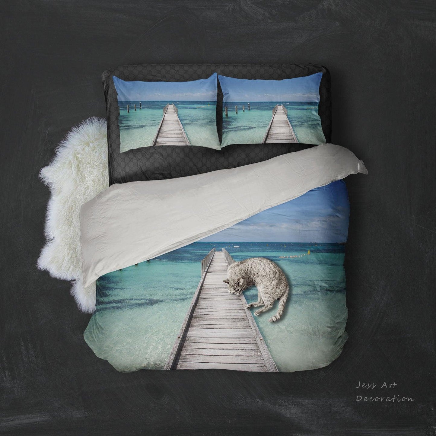 3D Blue Sea Seaside Wooden Trestle  Quilt Cover Set Bedding Set Pillowcases 71