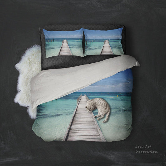 3D Blue Sea Seaside Wooden Trestle  Quilt Cover Set Bedding Set Pillowcases 71