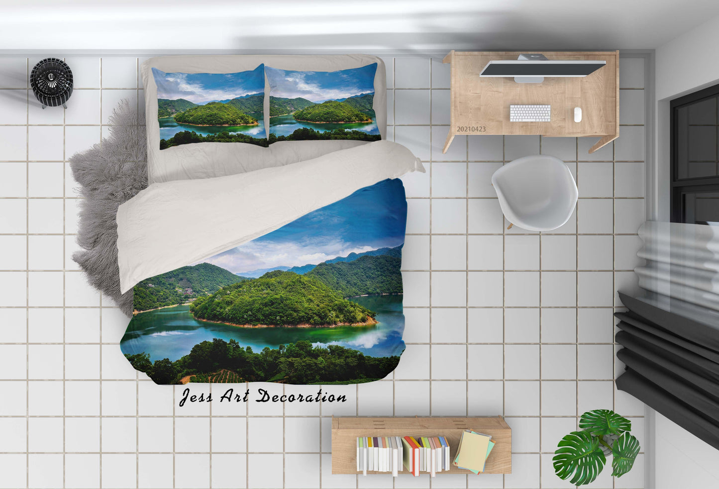 3D Blue Sky Mountain Forest Lake Landscape Quilt Cover Set Bedding Set Duvet Cover Pillowcases 47