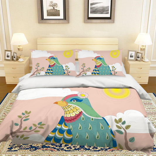 3D Cartoon Bird Green Quilt Cover Set Bedding Set Pillowcases 73