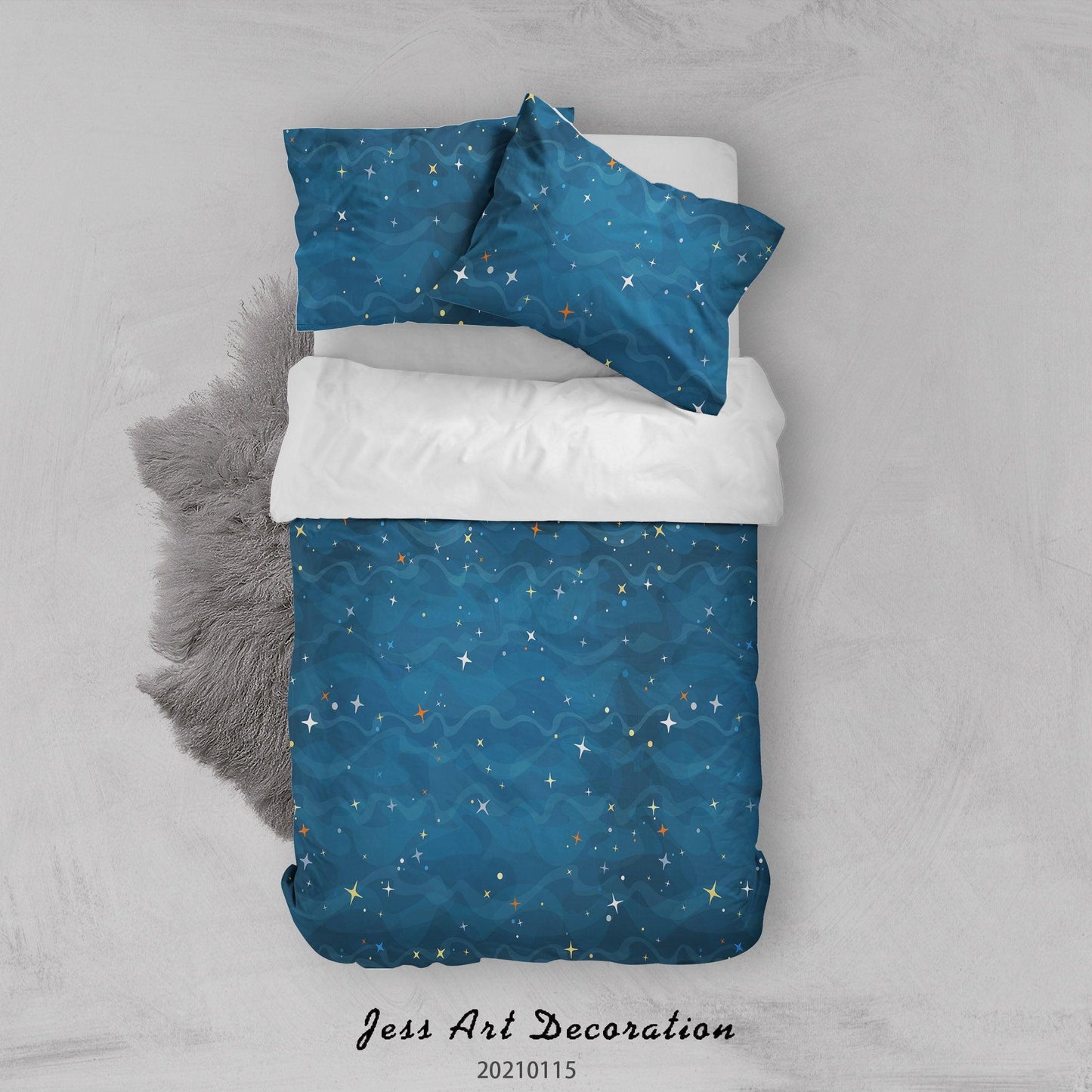 3D Cartoon Blue Starry Quilt Cover Set Bedding Set Duvet Cover Pillowcases 4