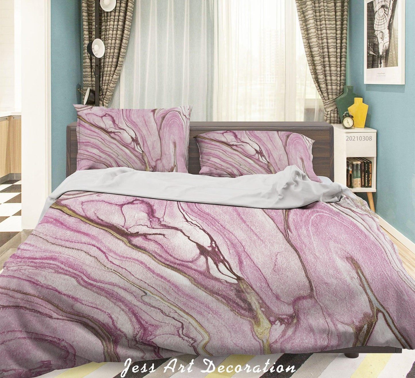 3D Abstract Pink Marble Texture Quilt Cover Set Bedding Set Duvet Cover Pillowcases 258