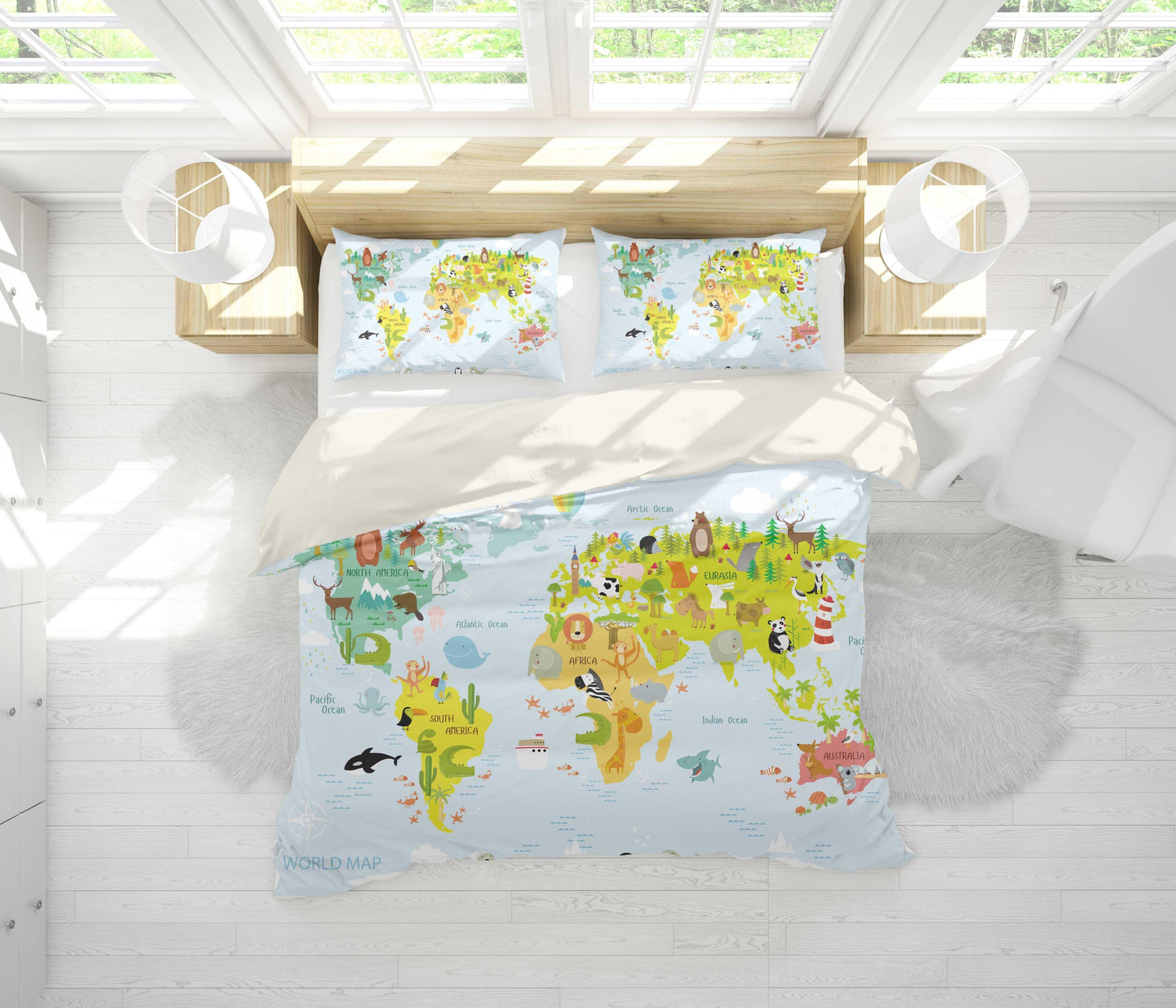 3D Blue World Map Quilt Cover Set Bedding Set Pillowcases 4