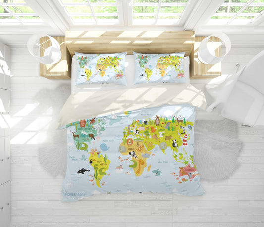 3D Blue World Map Quilt Cover Set Bedding Set Pillowcases 4