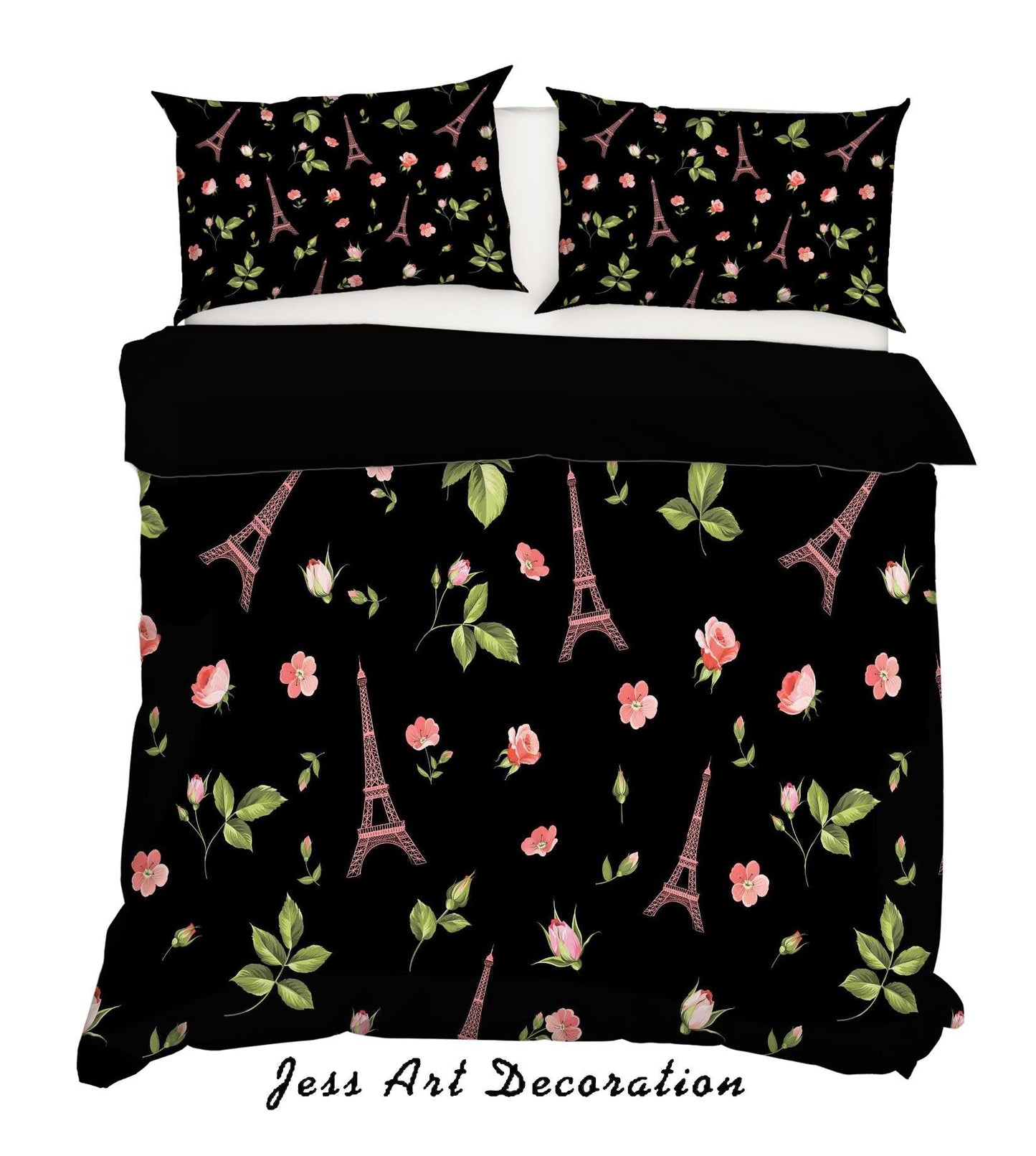 3D Black Eiffel Tower Flower Quilt Cover Set Bedding Set Pillowcases 60