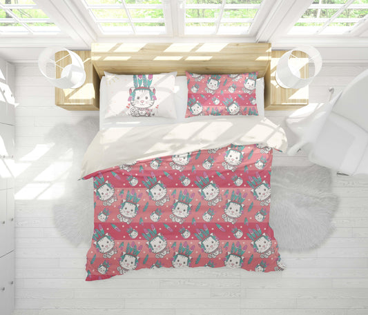 3D Cartoon Cat Kitty Feather Red Quilt Cover Set Bedding Set Pillowcases 34