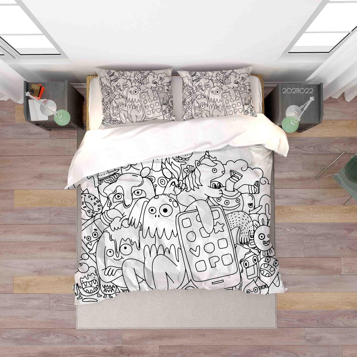 3D Abstract Gray Monster Graffiti Quilt Cover Set Bedding Set Duvet Cover Pillowcases 20
