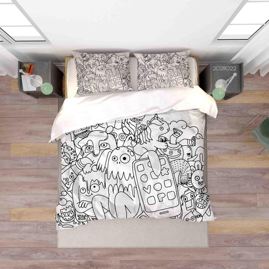 3D Abstract Gray Monster Graffiti Quilt Cover Set Bedding Set Duvet Cover Pillowcases 20