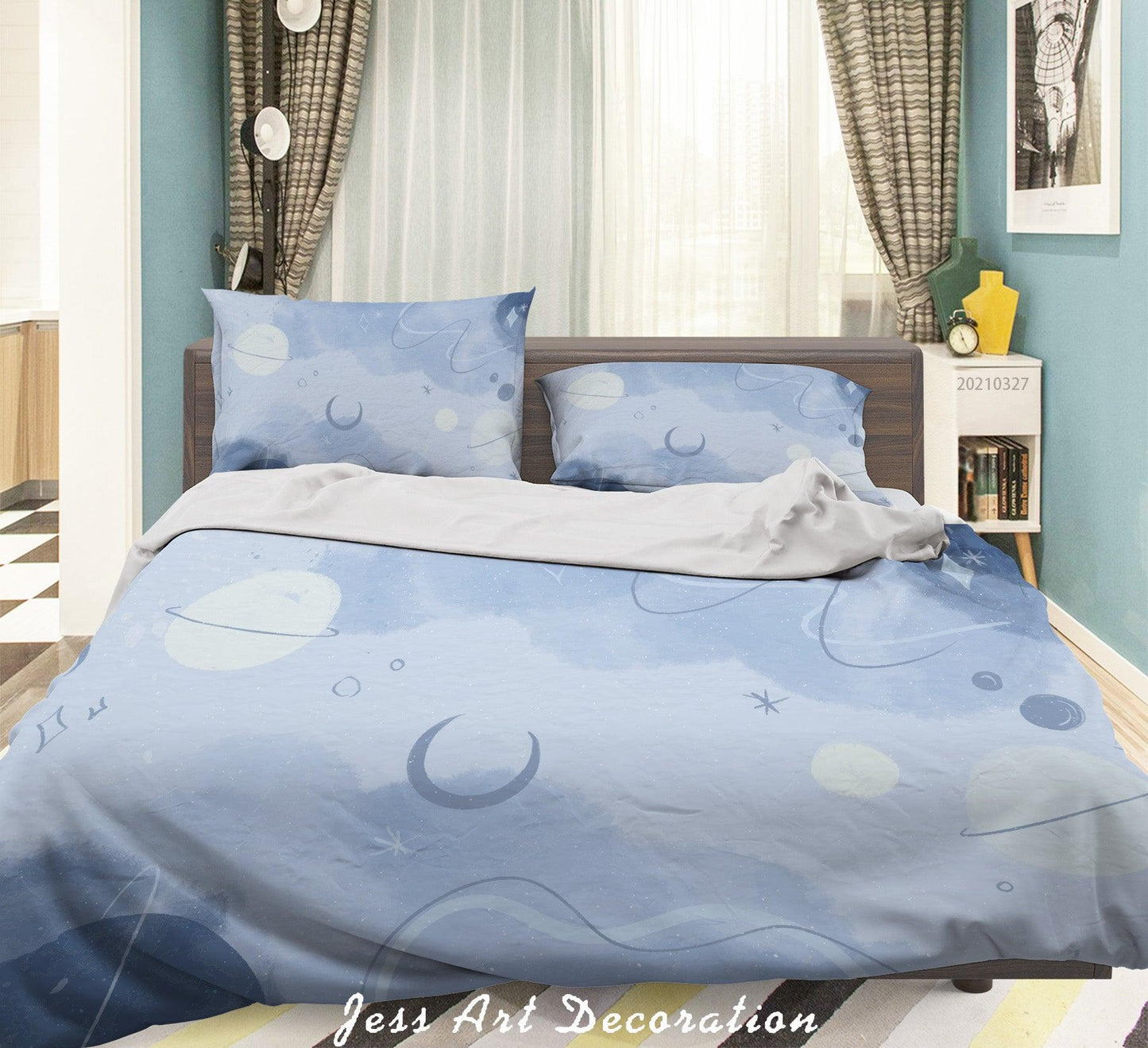 3D Blue Space Planet Moon Quilt Cover Set Bedding Set Duvet Cover Pillowcases 22