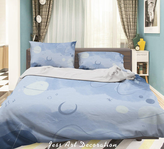 3D Blue Space Planet Moon Quilt Cover Set Bedding Set Duvet Cover Pillowcases 22