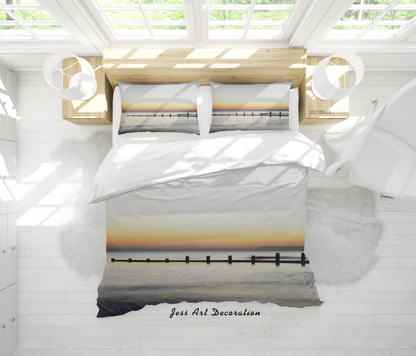 3D Bridge Sunset Sky Sea Landscape Quilt Cover Set Bedding Set Duvet Cover Pillowcases 114