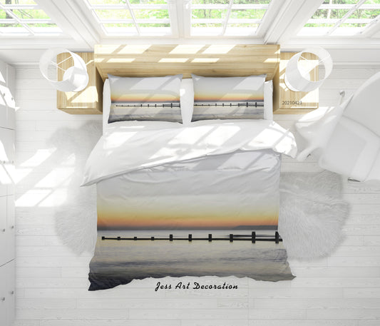 3D Bridge Sunset Sky Sea Landscape Quilt Cover Set Bedding Set Duvet Cover Pillowcases 114