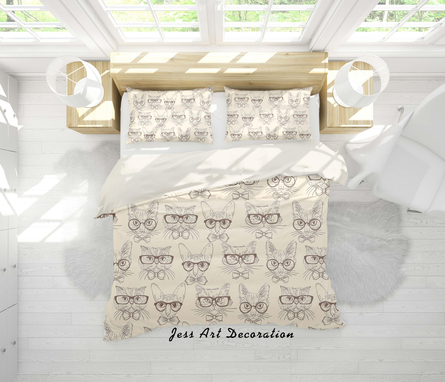 3D Cartoon Glasses Cats Dogs Quilt Cover Set Bedding Set Pillowcases 32