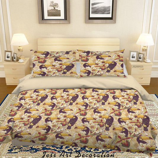 3D Cartoon Animal Floral Bird Pattern Quilt Cover Set Bedding Set Duvet Cover Pillowcases WJ 6418