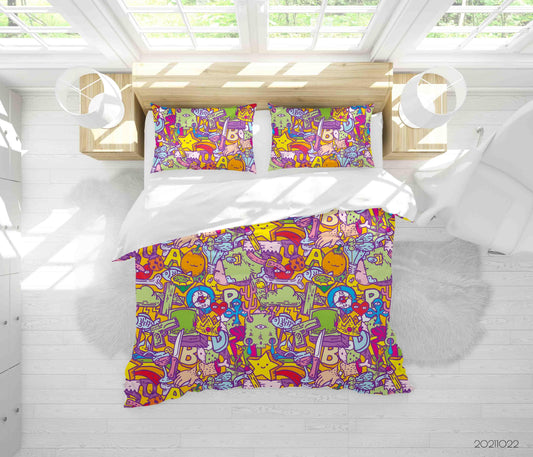 3D Cartoon Color Illustration Doodle Quilt Cover Set Bedding Set Duvet Cover Pillowcases 64