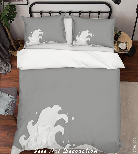 3D Abstract Grey Sea Wave Quilt Cover Set Bedding Set Duvet Cover Pillowcases LXL