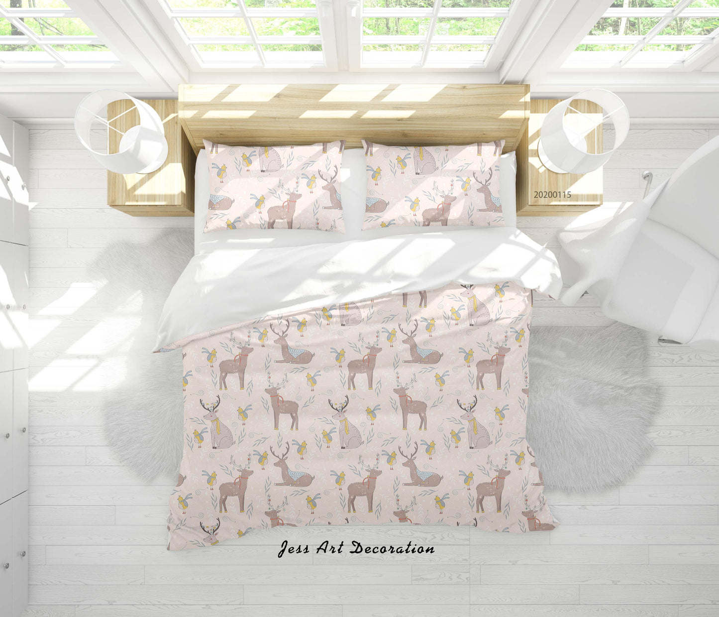 3D Cartoon Animal Dears Birds Pattern Quilt Cover Set Bedding Set Duvet Cover Pillowcases WJ 9681