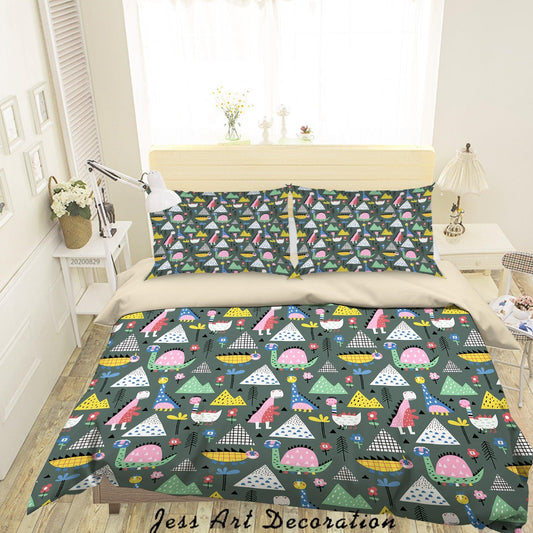 3D Abstract Hand Draw Cartoon Nature Dinosaur Pattern Quilt Cover Set Bedding Set Duvet Cover Pillowcases WJ 3514