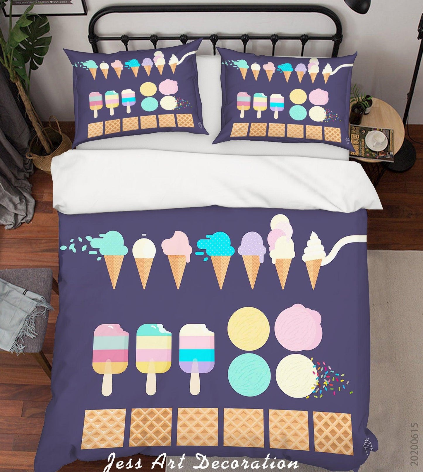 3D Blue Ice Cream Popsicle Waffles Quilt Cover Set Bedding Set Duvet Cover Pillowcases SF51
