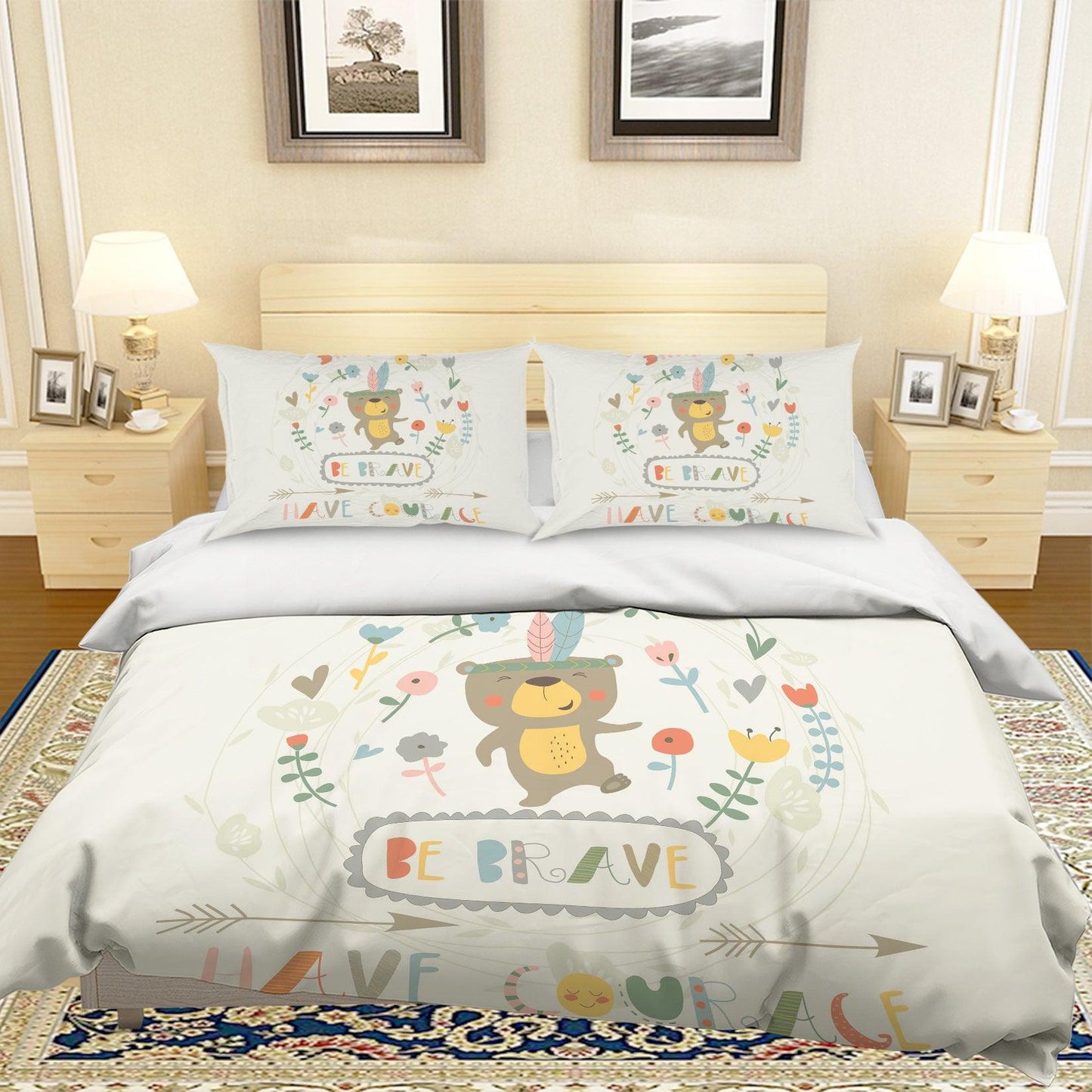 3D Cartoon Bear Flower  Quilt Cover Set Bedding Set Pillowcases 62
