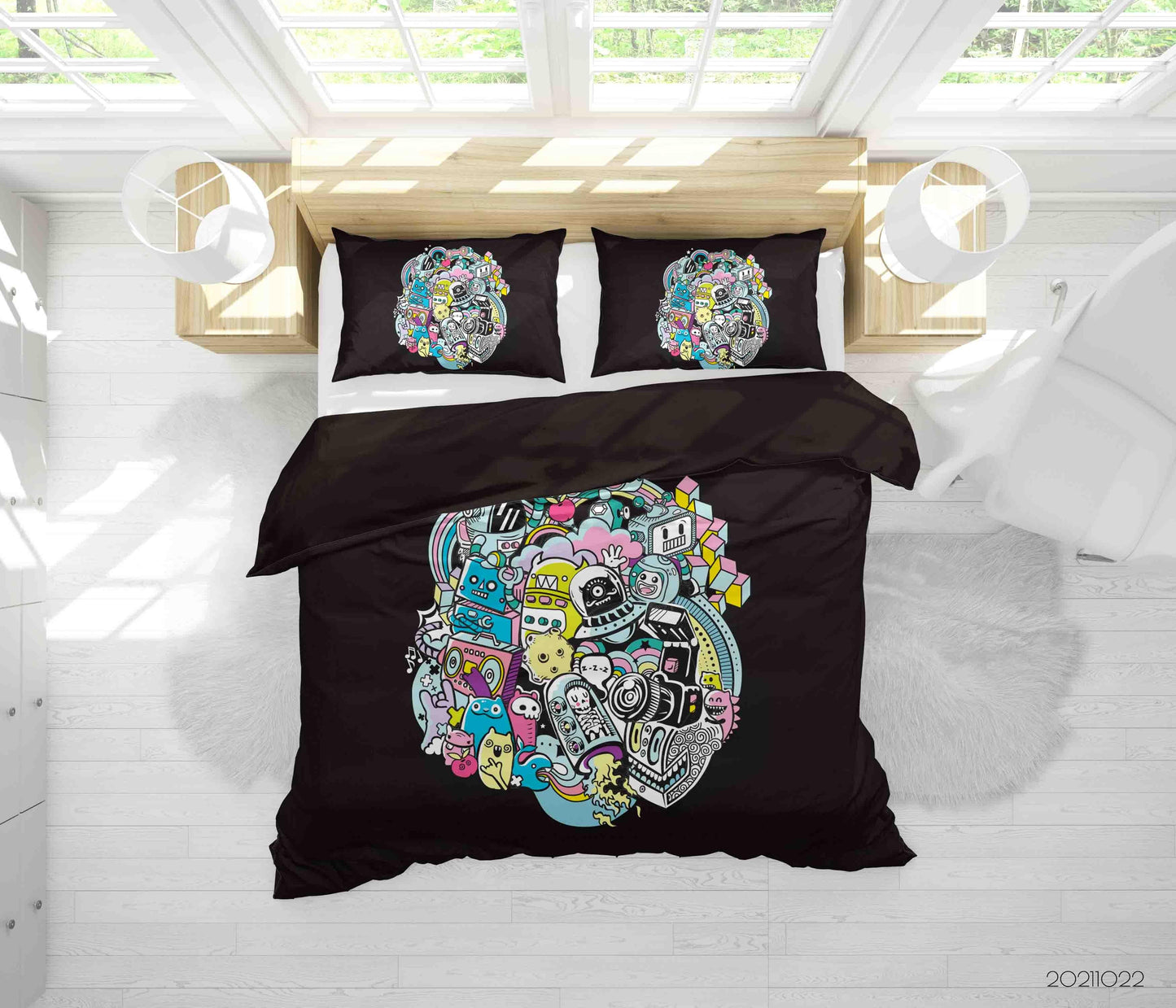 3D Cartoon Colored Monsters Graffiti Quilt Cover Set Bedding Set Duvet Cover Pillowcases 96