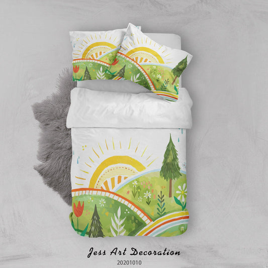 3D Cartoon Cute Sunshine Village Quilt Cover Set Bedding Set Duvet Cover Pillowcases WJ 9566
