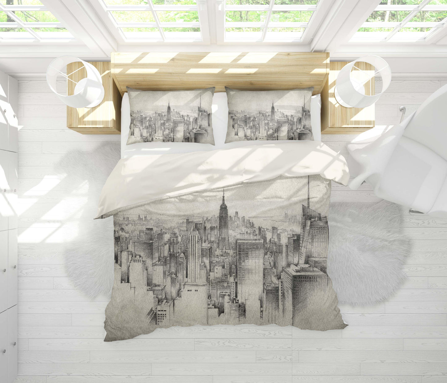3D Black Sketch City Building Quilt Cover Set Bedding Set Pillowcases 22