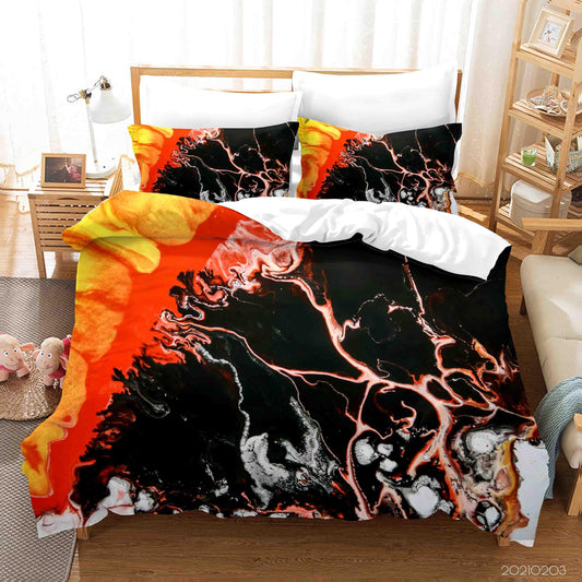 3D Abstract Black Orange Marble Texture Quilt Cover Set Bedding Set Duvet Cover Pillowcases 4