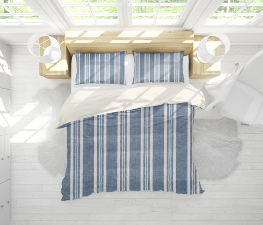 3D Blue White Vertical Stripes Quilt Cover Set Bedding Set Pillowcases 01