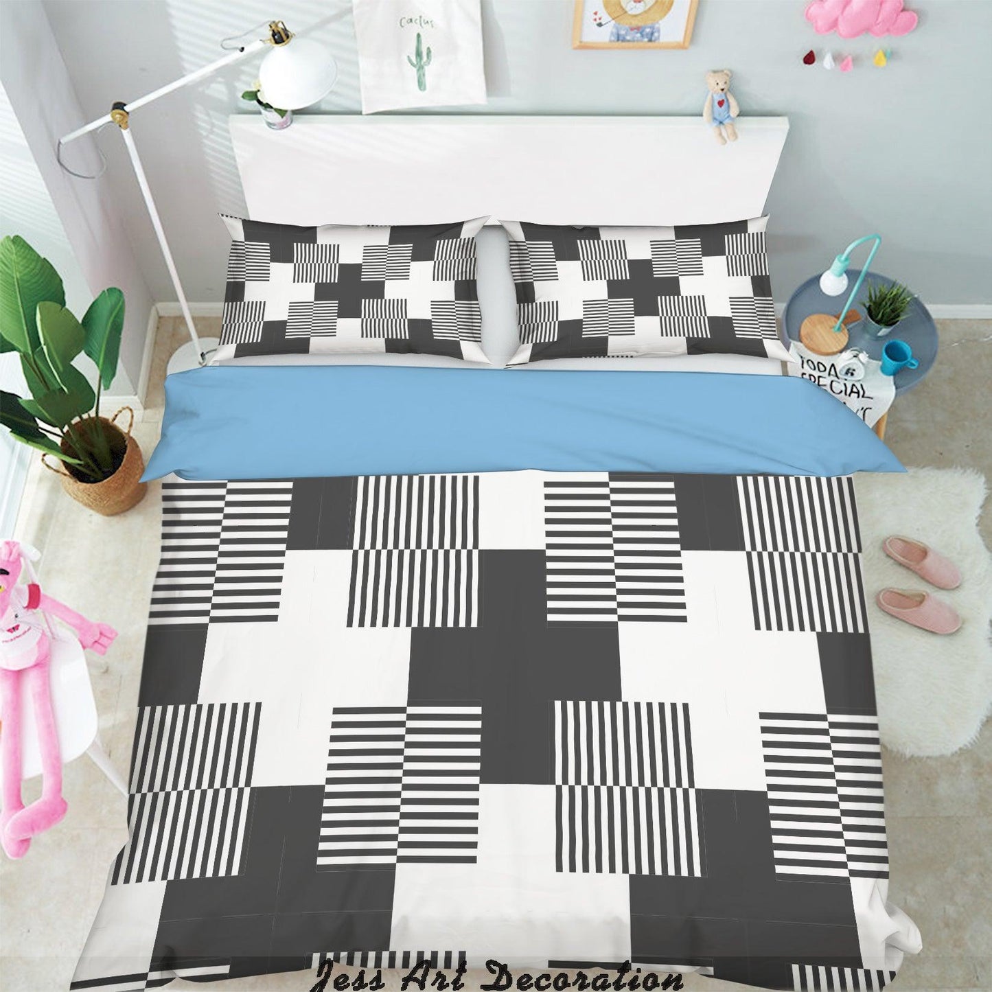 3D Black White Geometry Pattern Quilt Cover Set Bedding Set Pillowcases 279