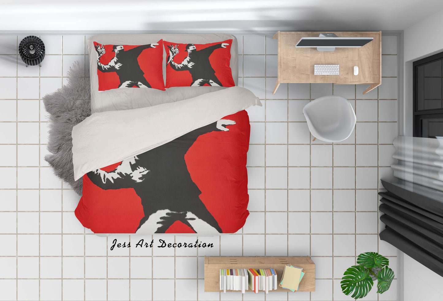 3D Black White Figure Banksy Red Quilt Cover Set Bedding Set Duvet Cover Pillowcases  ZY D39