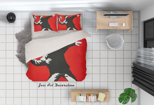 3D Black White Figure Banksy Red Quilt Cover Set Bedding Set Duvet Cover Pillowcases  ZY D39