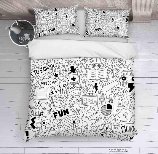 3D Abstract School Supplies Illustration Doodle Quilt Cover Set Bedding Set Duvet Cover Pillowcases 40