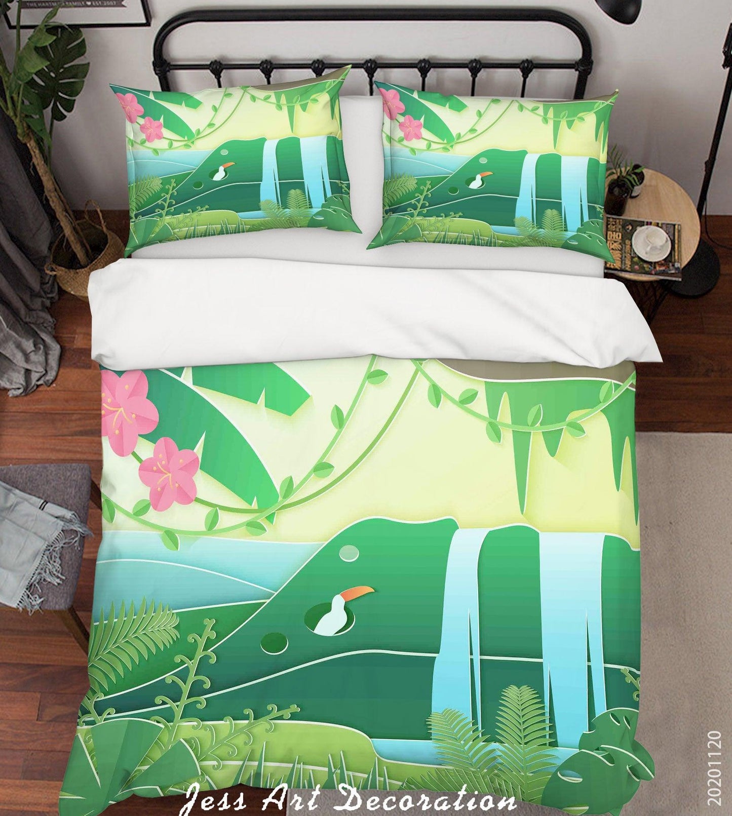 3D Cartoon Pink Floral Green Plant Quilt Cover Set Bedding Set Duvet Cover Pillowcases LXL