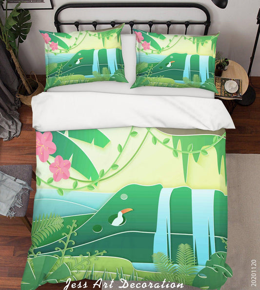 3D Cartoon Pink Floral Green Plant Quilt Cover Set Bedding Set Duvet Cover Pillowcases LXL