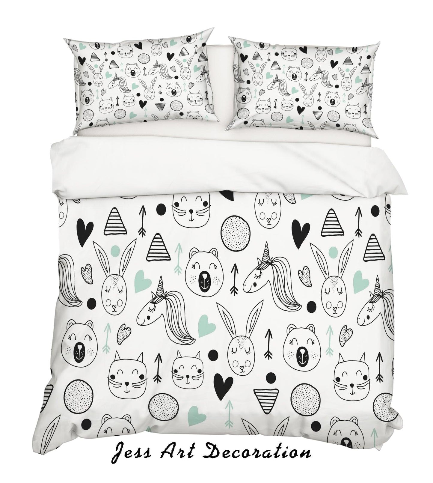 3D Cartoon Animal White Quilt Cover Set Bedding Set Pillowcases 70