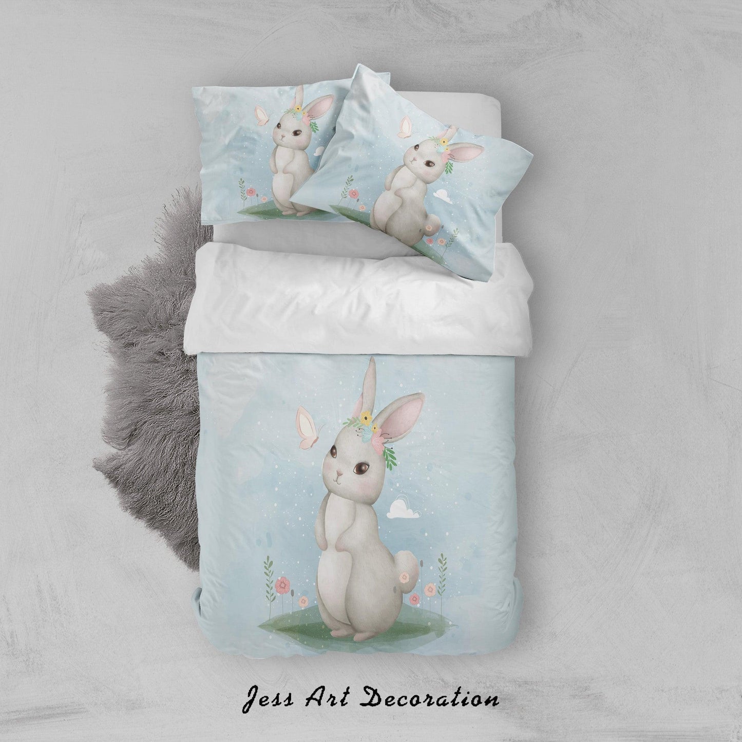3D Blue Rabbbit Quilt Cover Set Bedding Set Duvet Cover Pillowcases SF09