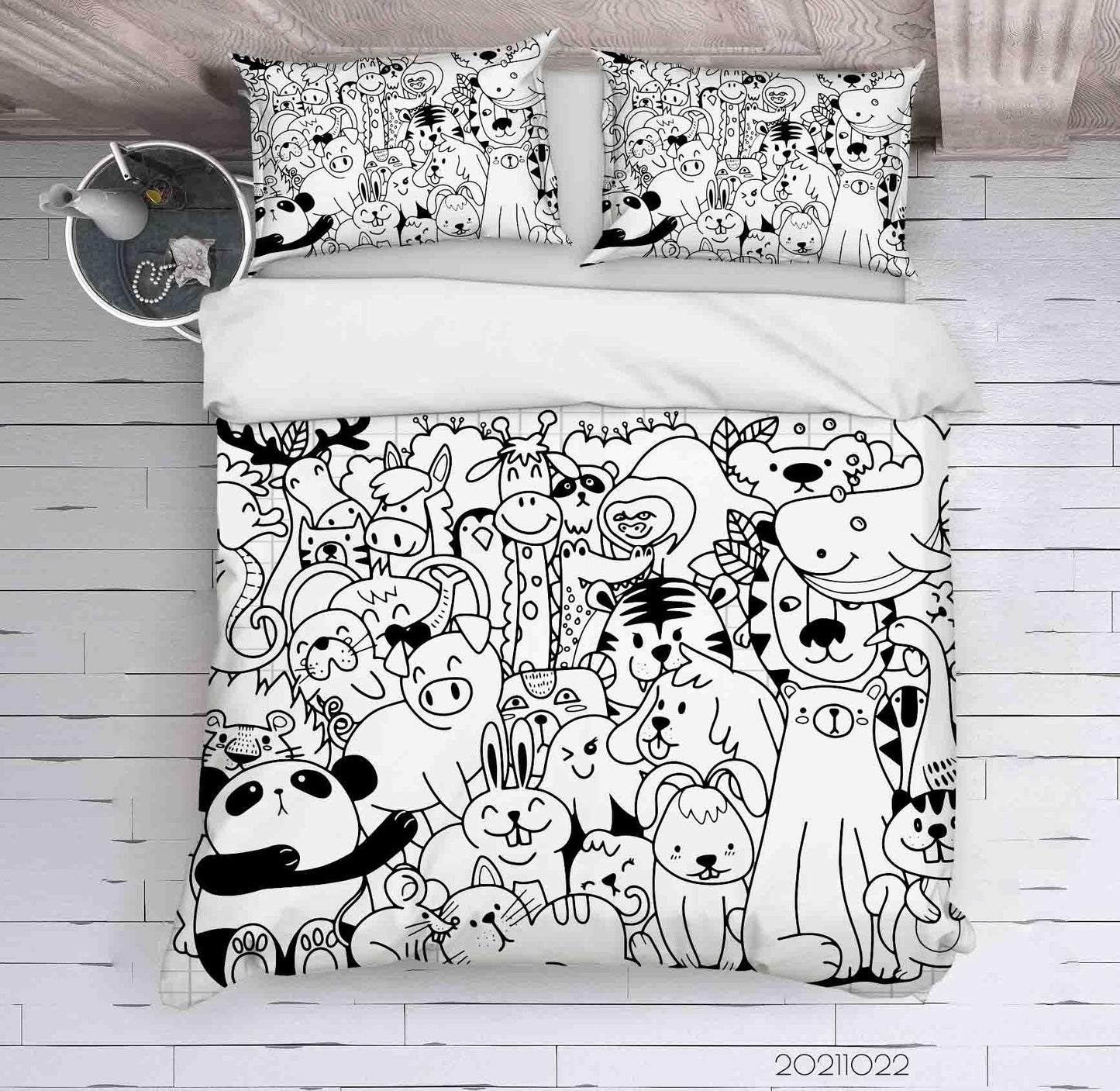 3D Cartoon Animal Pattern Doodle Quilt Cover Set Bedding Set Duvet Cover Pillowcases 7