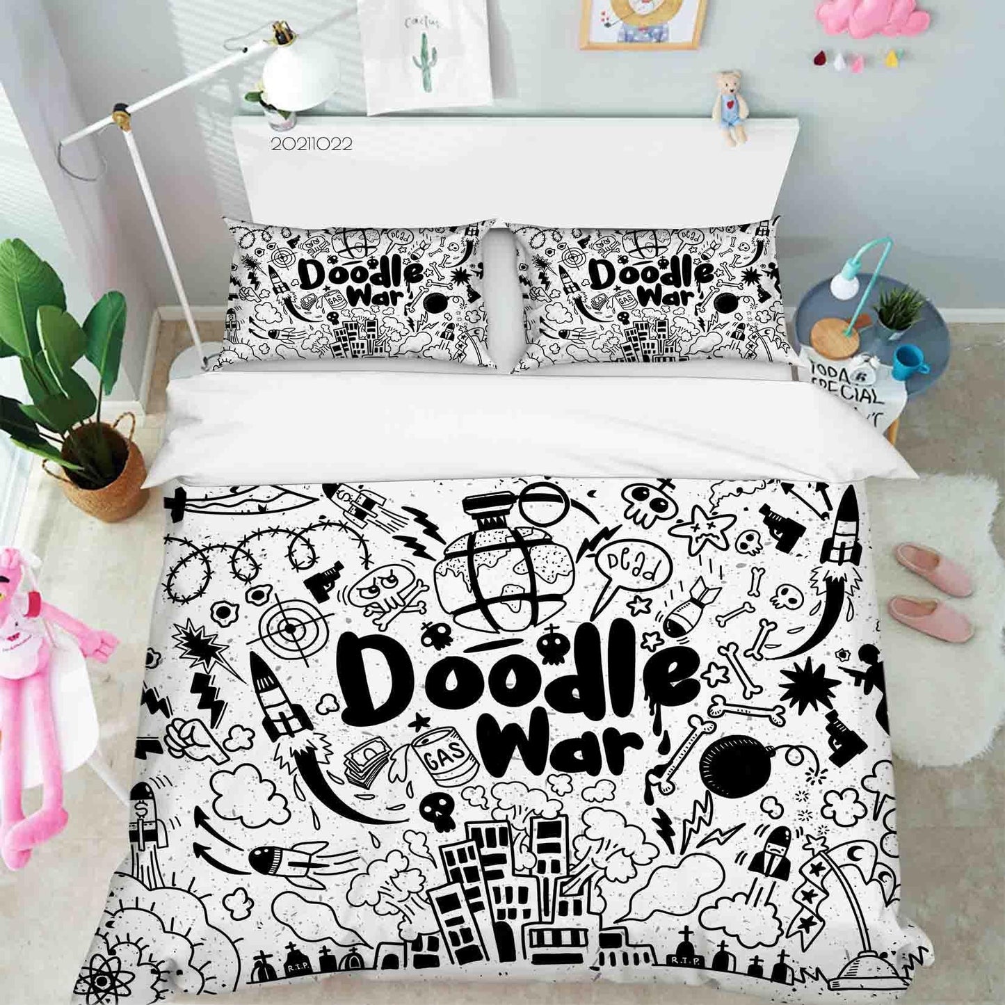 3D Cartoon City Rocket War Doodle Quilt Cover Set Bedding Set Duvet Cover Pillowcases 34