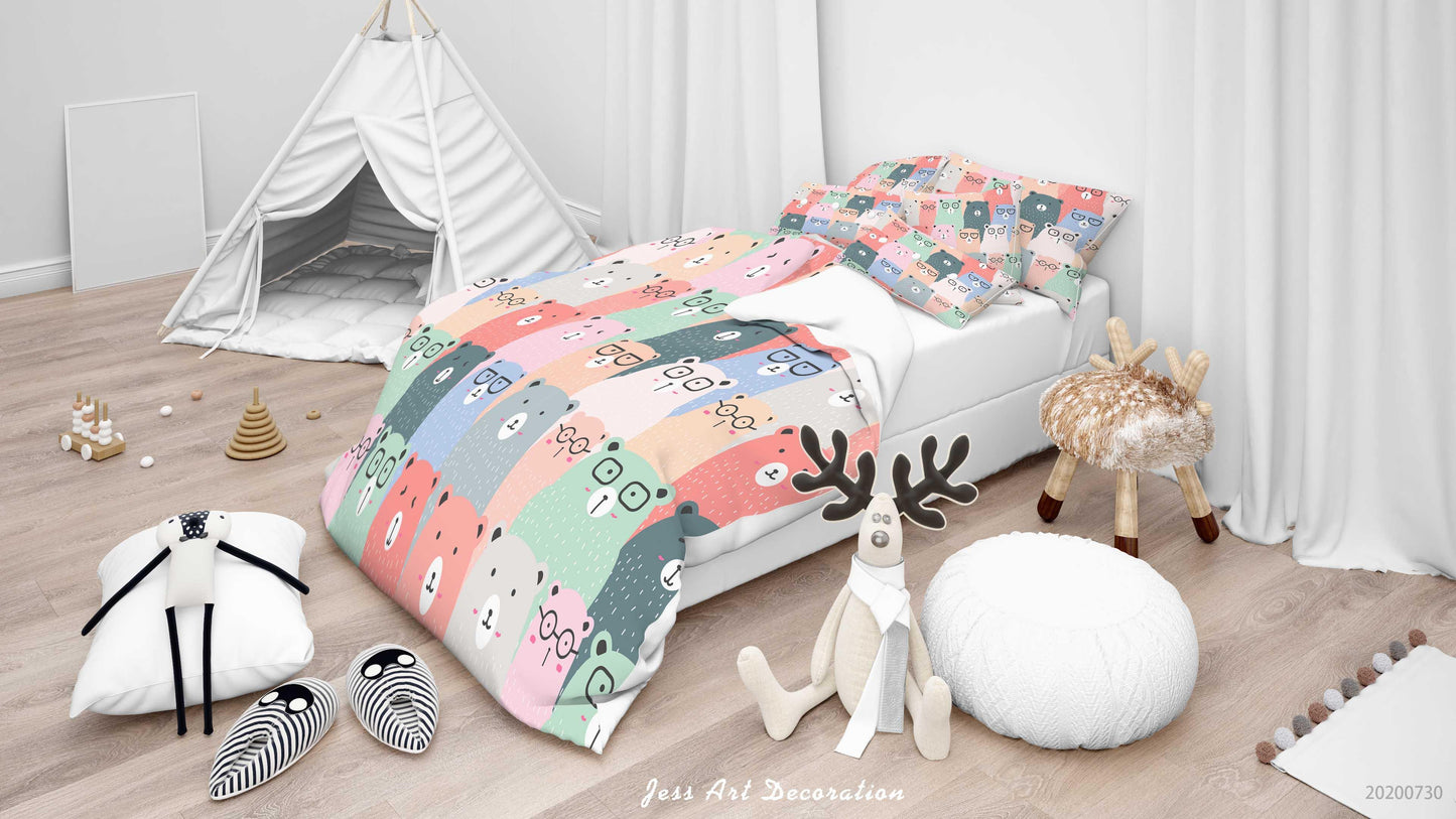 3D Cartoon Colorful Glassess Bear Quilt Cover Set Bedding Set Duvet Cover Pillowcases LXL 61