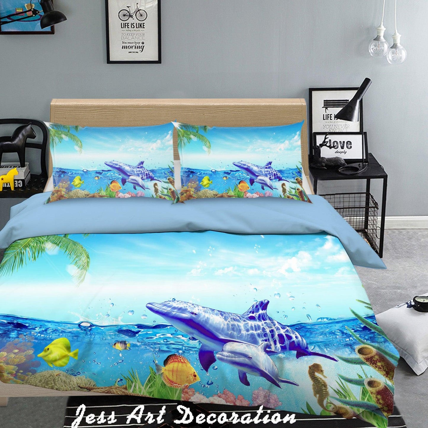 3D Blue Sea Whales Cartoon Quilt Cover Set Bedding Set Pillowcases  13