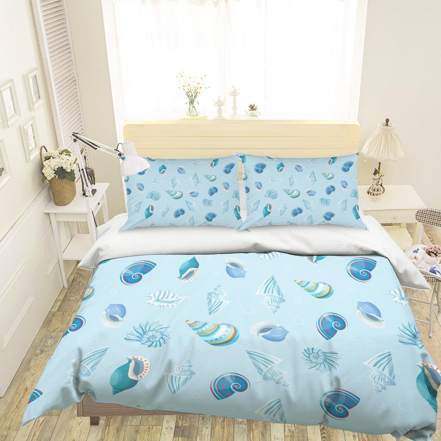 3D Cartoon Blue Conch Quilt Cover Set Bedding Set Pillowcases 107